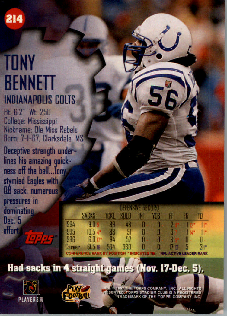 1997 Stadium Club Football "Main Set" Cards #201 to Checklists Rookies and Vets - Picture 27 of 252