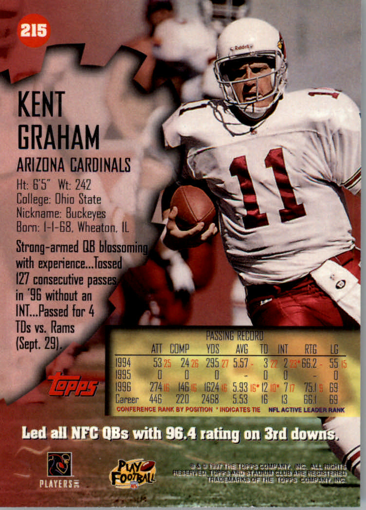 1997 Stadium Club Football "Main Set" Cards #201 to Checklists Rookies and Vets - Picture 29 of 252