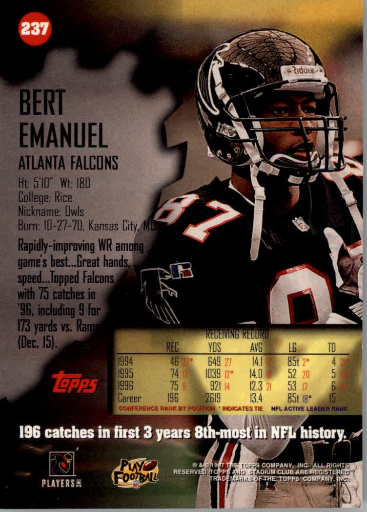 1997 Stadium Club Football "Main Set" Cards #201 to Checklists Rookies and Vets - Picture 62 of 252
