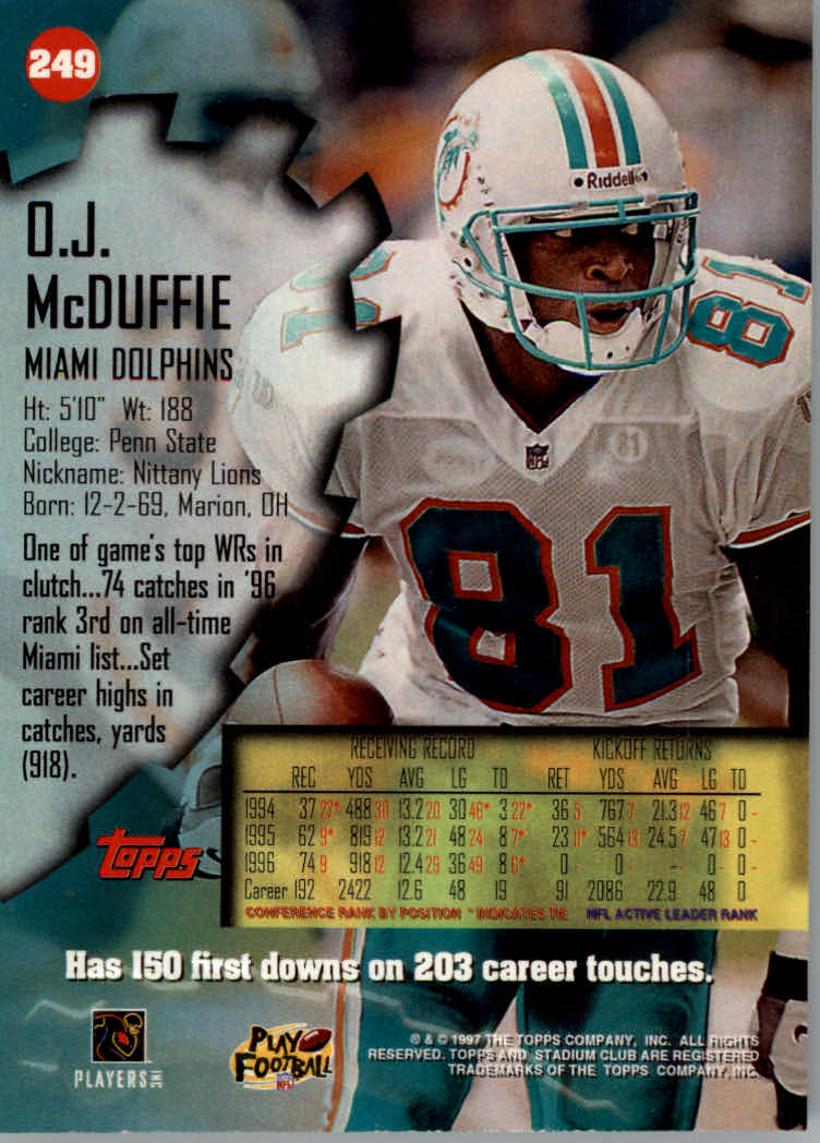 1997 Stadium Club Football "Main Set" Cards #201 to Checklists Rookies and Vets - Picture 80 of 252