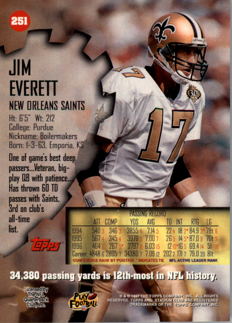 1997 Stadium Club Football "Main Set" Cards #201 to Checklists Rookies and Vets - Picture 84 of 252