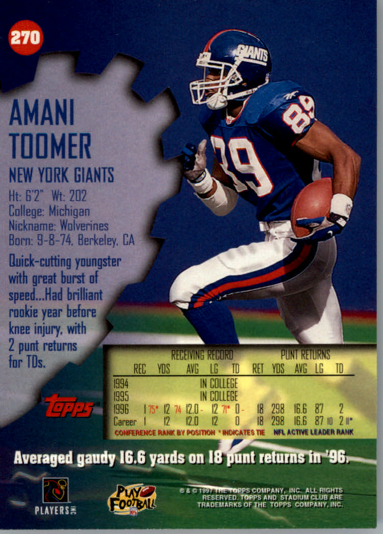 1997 Stadium Club Football "Main Set" Cards #201 to Checklists Rookies and Vets - Picture 114 of 252