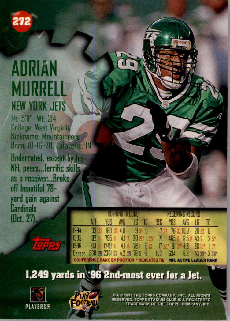 1997 Stadium Club Football "Main Set" Cards #201 to Checklists Rookies and Vets - Picture 118 of 252