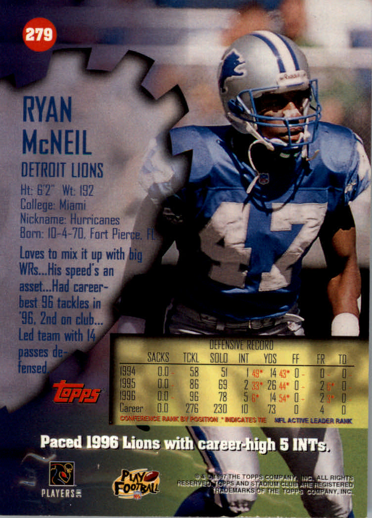 1997 Stadium Club Football "Main Set" Cards #201 to Checklists Rookies and Vets - Picture 130 of 252