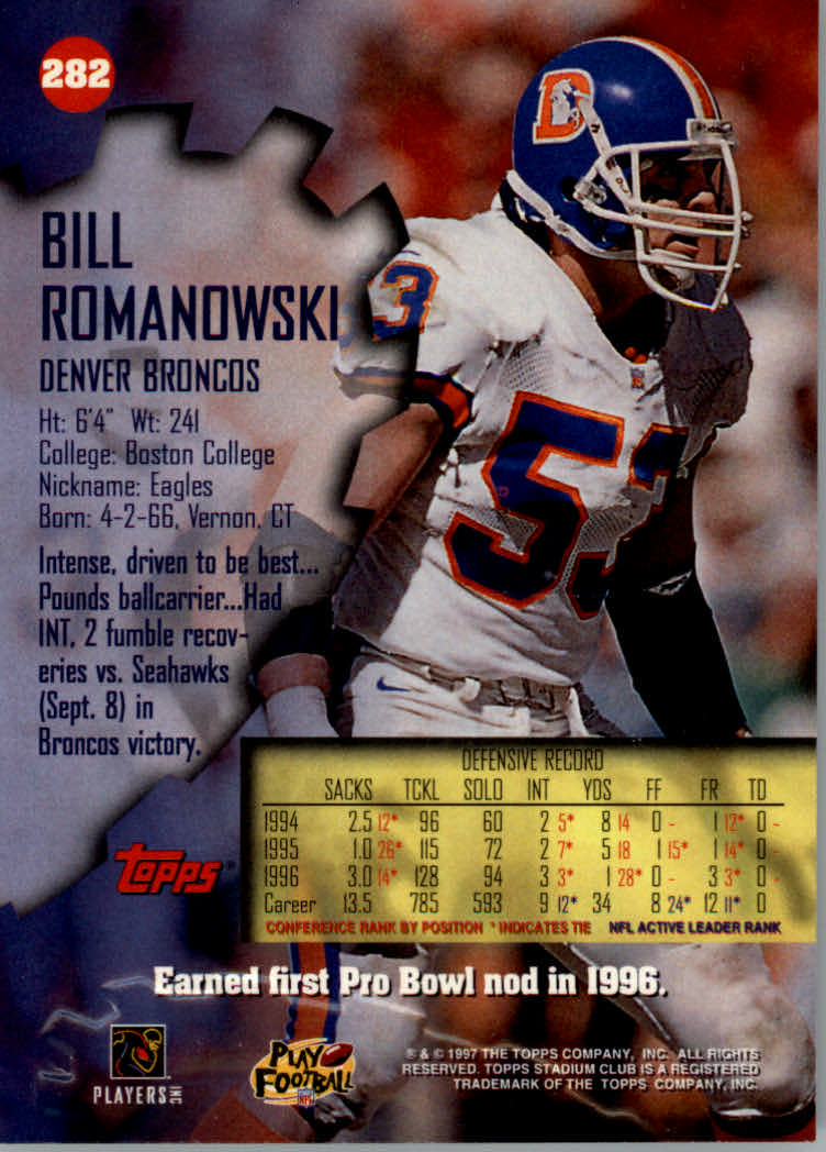 1997 Stadium Club Football "Main Set" Cards #201 to Checklists Rookies and Vets - Picture 134 of 252