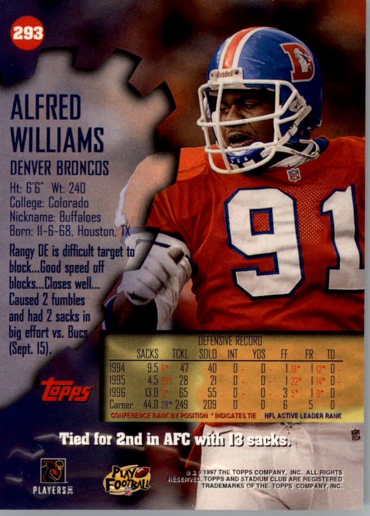 1997 Stadium Club Football "Main Set" Cards #201 to Checklists Rookies and Vets - Picture 155 of 252