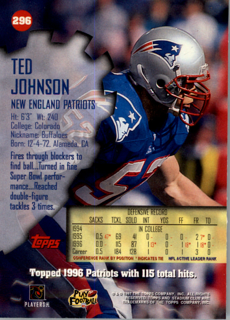 1997 Stadium Club Football "Main Set" Cards #201 to Checklists Rookies and Vets - Picture 161 of 252