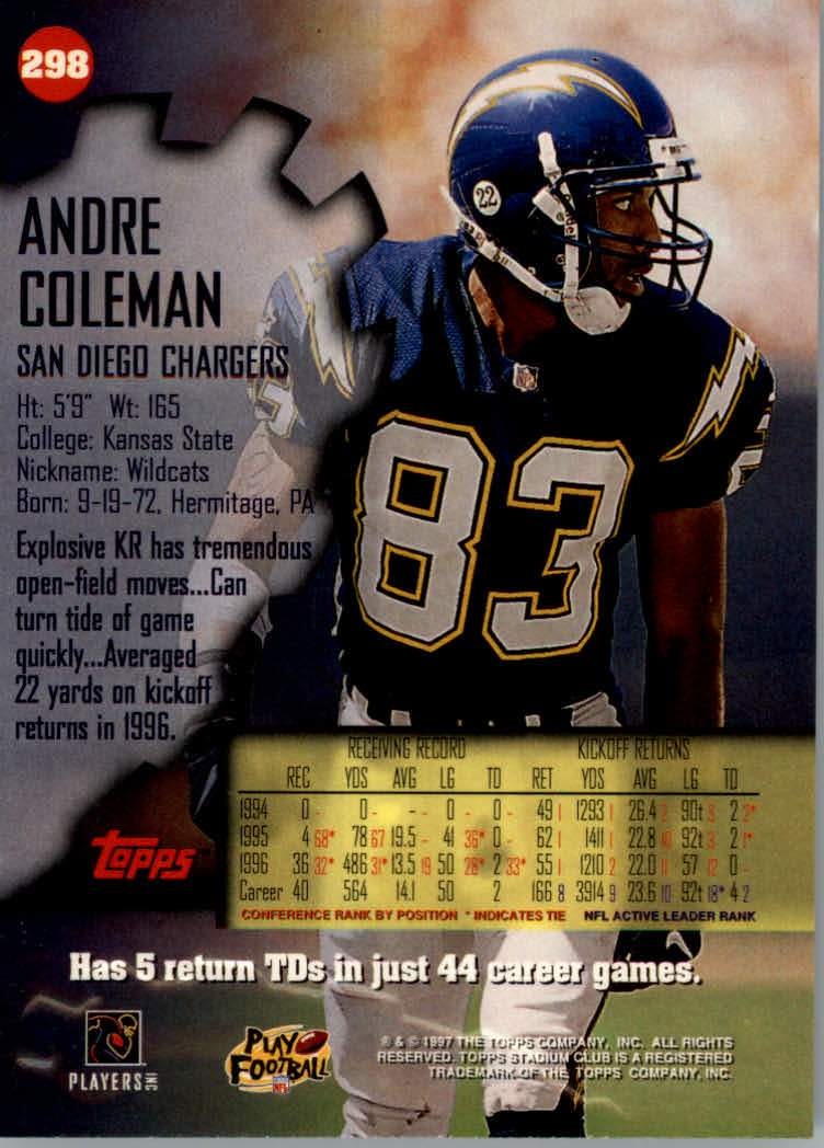 1997 Stadium Club Football "Main Set" Cards #201 to Checklists Rookies and Vets - Picture 165 of 252