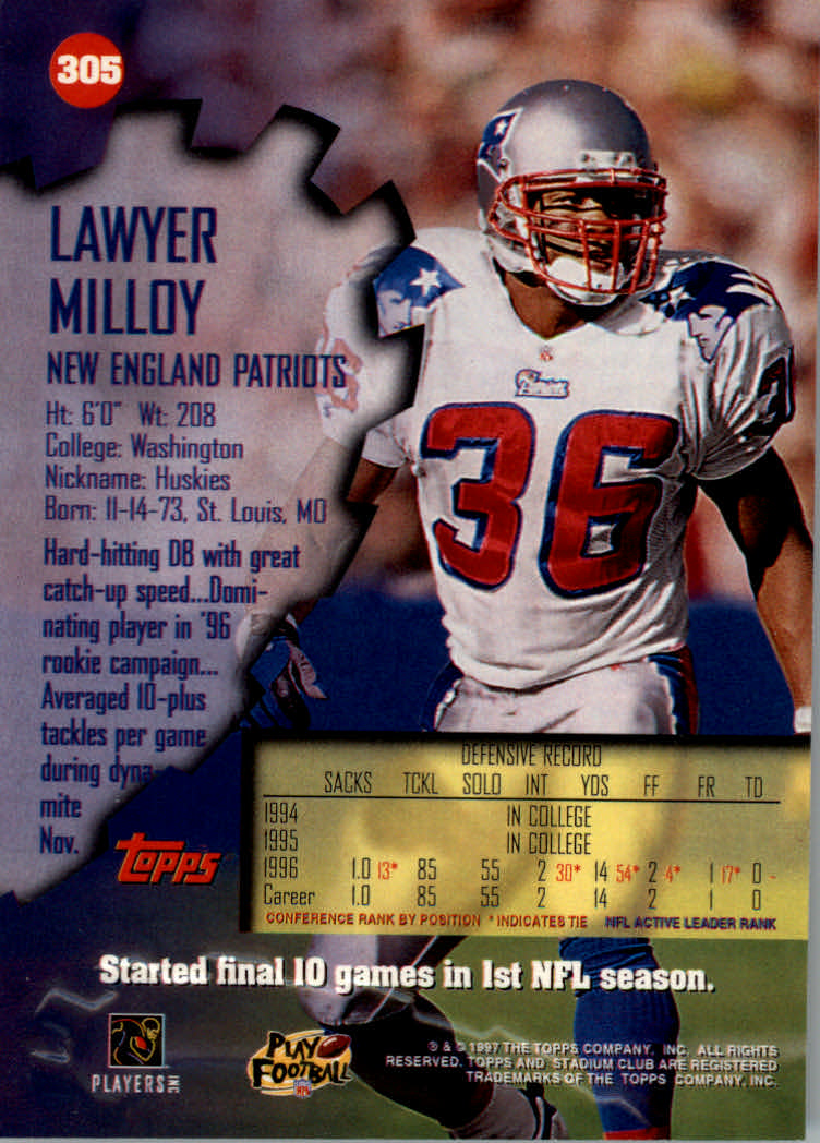 1997 Stadium Club Football "Main Set" Cards #201 to Checklists Rookies and Vets - Picture 179 of 252