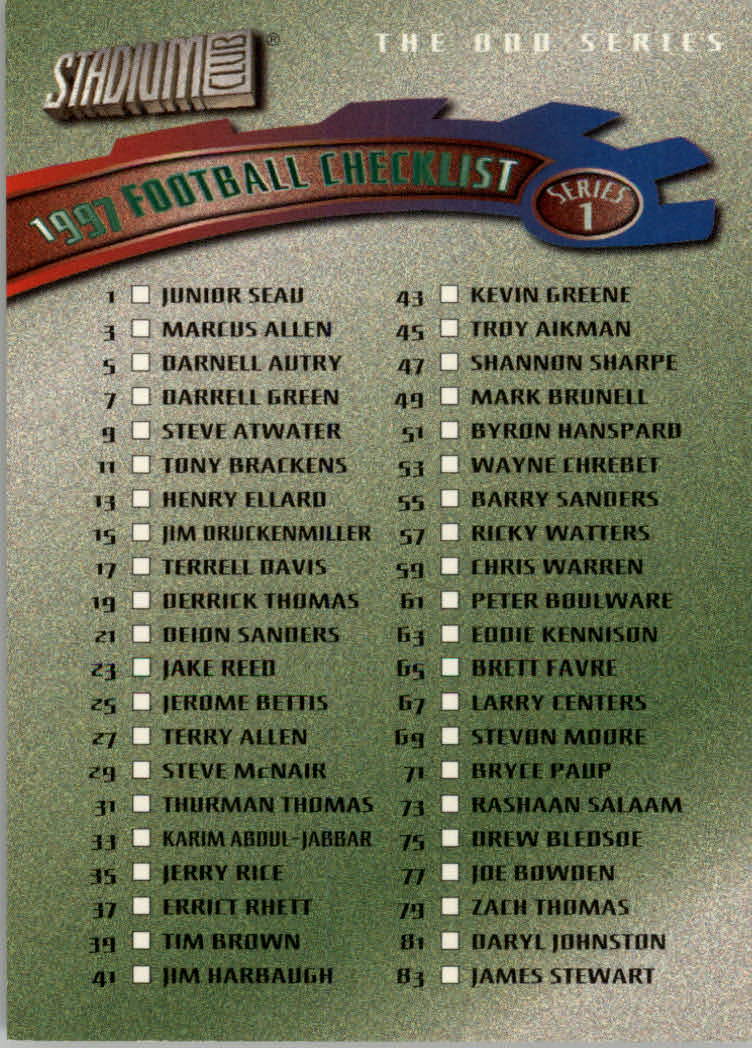 1997 Stadium Club Football "Main Set" Cards #201 to Checklists Rookies and Vets - Picture 245 of 252