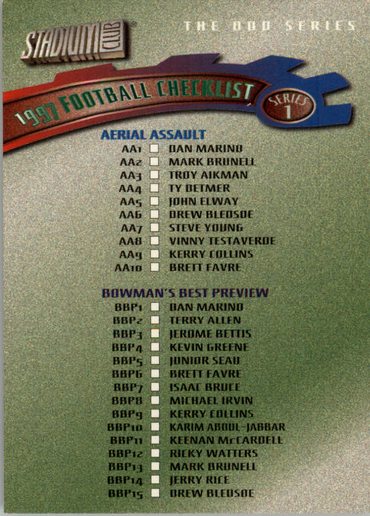1997 Stadium Club Football "Main Set" Cards #201 to Checklists Rookies and Vets - Picture 251 of 252