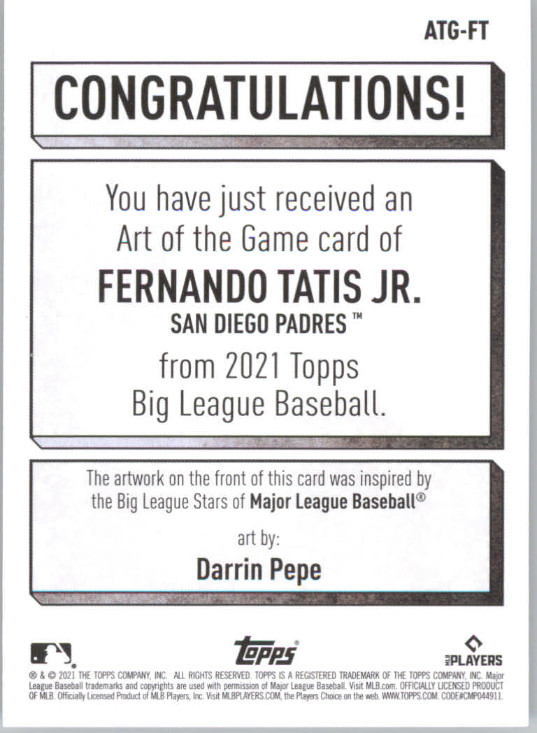 2021 Topps Big League FERNANDO TATIS JR Art of the Game - PADRES - ATG-FT