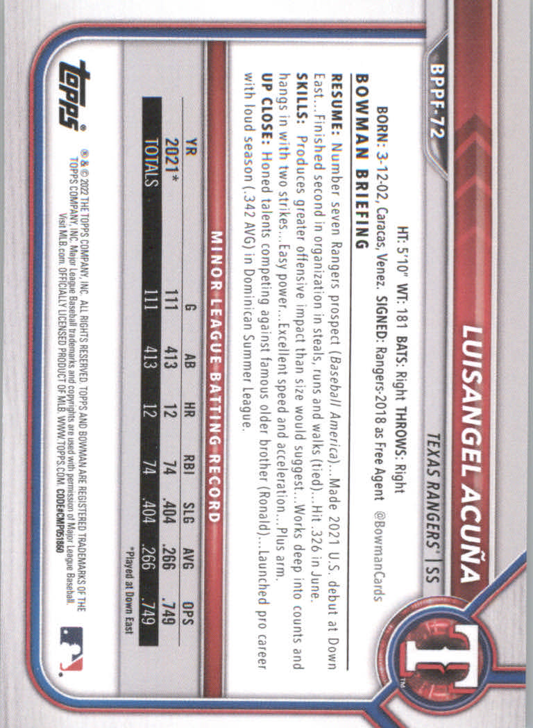 2022 Bowman 1st Edition Baseball "Main Set" Base Cards #BPPF1 to #BBF150 - Picture 101 of 213