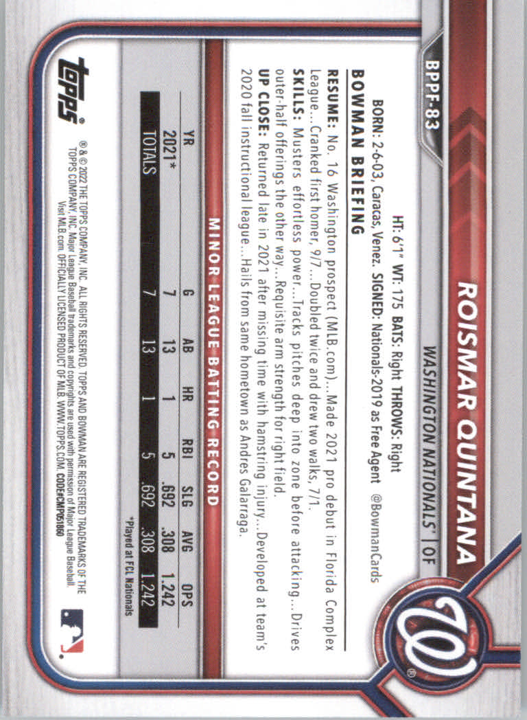 2022 Bowman 1st Edition Baseball "Main Set" Base Cards #BPPF1 to #BBF150 - Picture 117 of 213