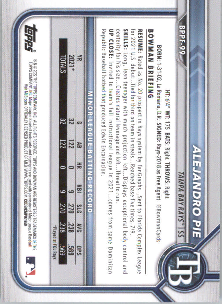 2022 Bowman 1st Edition Baseball "Main Set" Base Cards #BPPF1 to #BBF150 - Picture 141 of 213