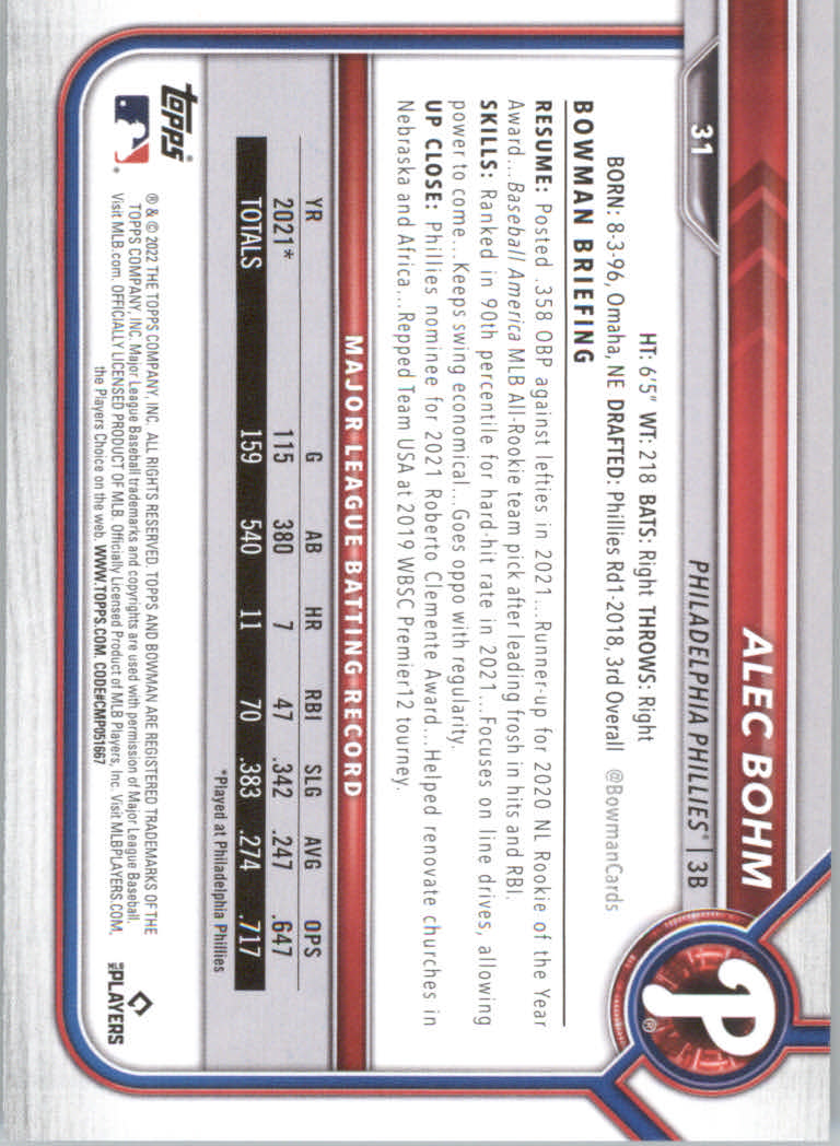 2022 Bowman Baseball "Main Set" Cards #1 to #100 Rookies and Veterans - Picture 63 of 199