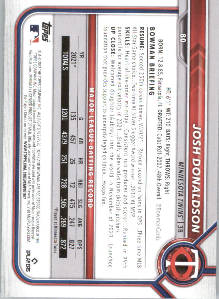 2022 Bowman Baseball "Main Set" Cards #1 to #100 Rookies and Veterans - Picture 159 of 199