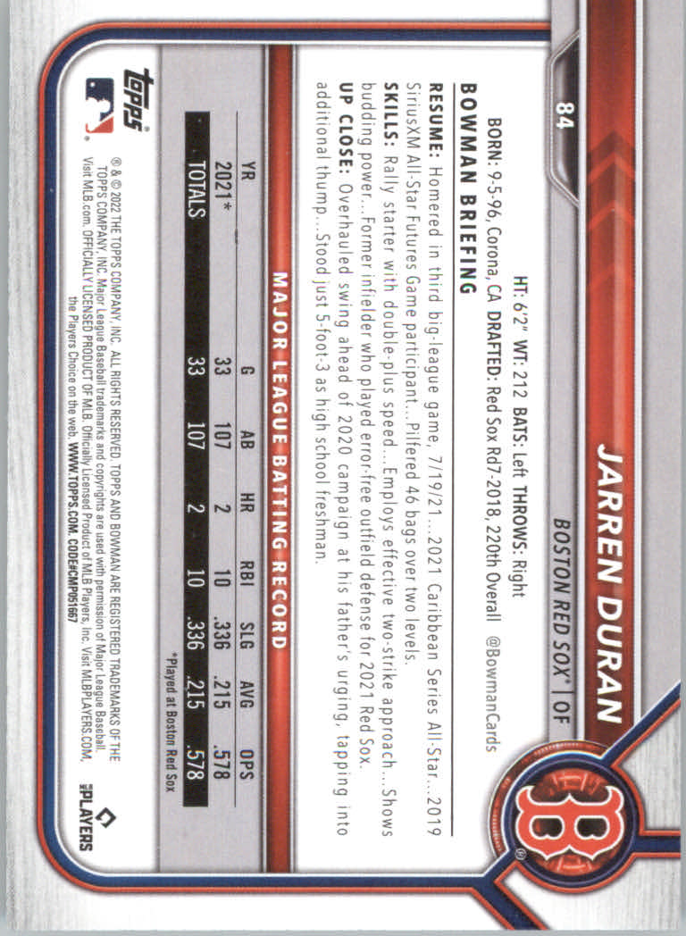 2022 Bowman Baseball "Main Set" Cards #1 to #100 Rookies and Veterans - Picture 167 of 199