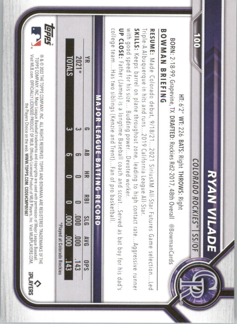 2022 Bowman Baseball "Main Set" Cards #1 to #100 Rookies and Veterans - Picture 199 of 199