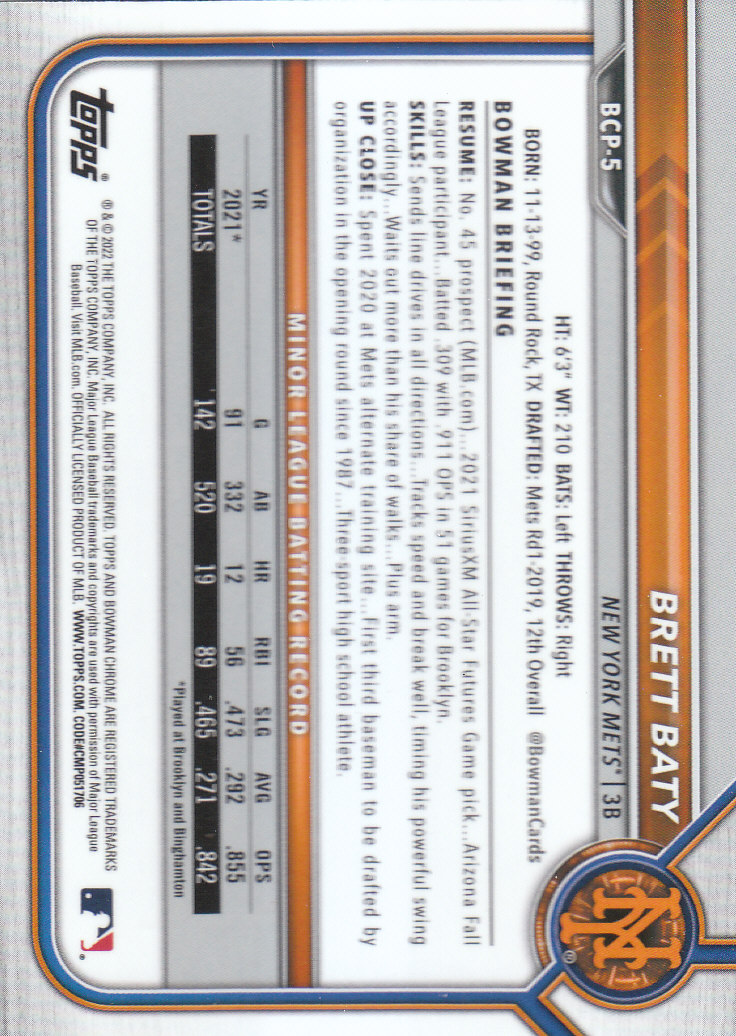 2022 Bowman Chrome Baseball "Prospects" Insert Cards #BCP1 to #BCP150 - Picture 11 of 277
