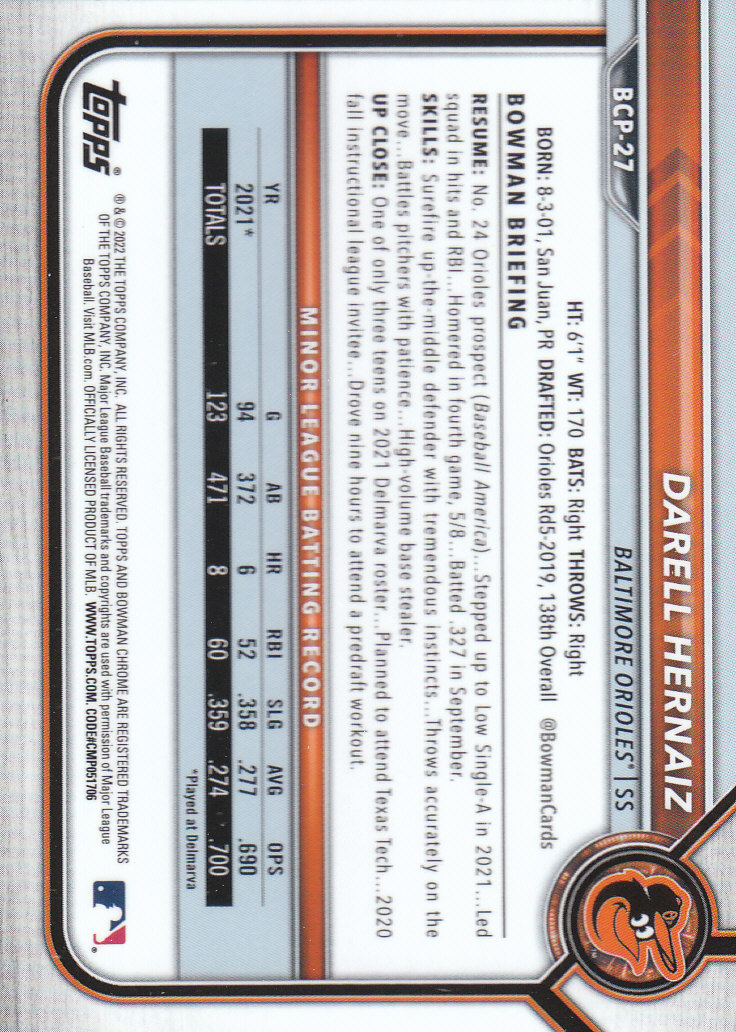 2022 Bowman Chrome Baseball "Prospects" Insert Cards #BCP1 to #BCP150 - Picture 53 of 277
