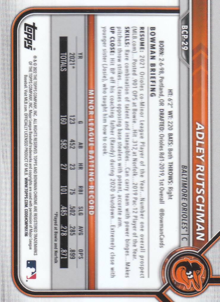 2022 Bowman Chrome Baseball "Prospects" Insert Cards #BCP1 to #BCP150 - Picture 55 of 277
