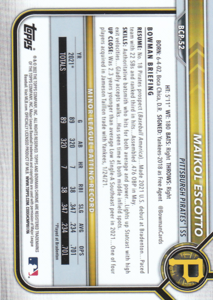 2022 Bowman Chrome Baseball "Prospects" Insert Cards #BCP1 to #BCP150 - Picture 95 of 277