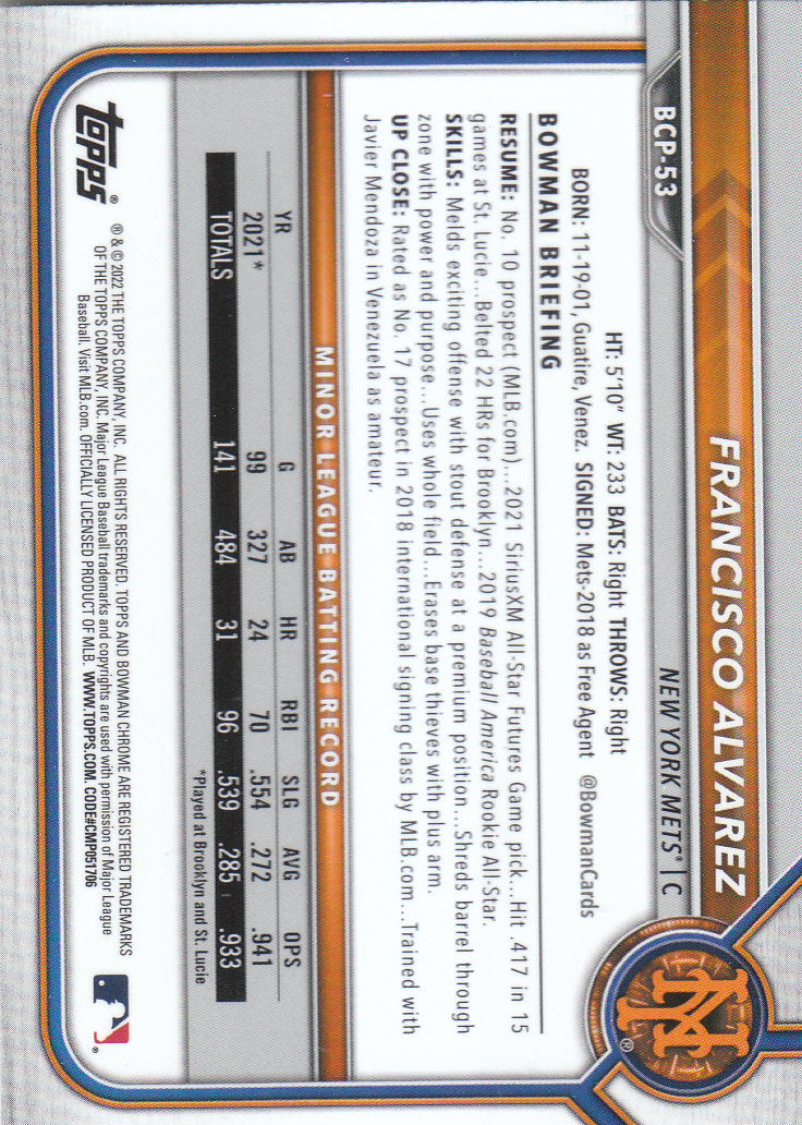 2022 Bowman Chrome Baseball "Prospects" Insert Cards #BCP1 to #BCP150 - Picture 97 of 277