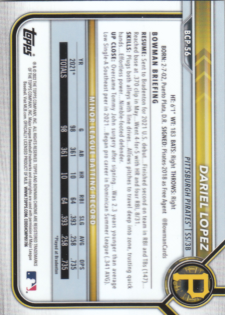 2022 Bowman Chrome Baseball "Prospects" Insert Cards #BCP1 to #BCP150 - Picture 101 of 277