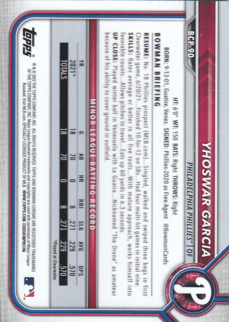 2022 Bowman Chrome Baseball "Prospects" Insert Cards #BCP1 to #BCP150 - Picture 165 of 277