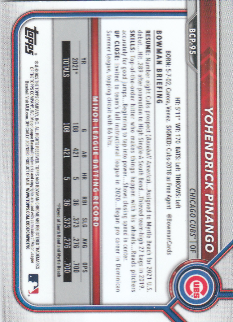 2022 Bowman Chrome Baseball "Prospects" Insert Cards #BCP1 to #BCP150 - Picture 175 of 277