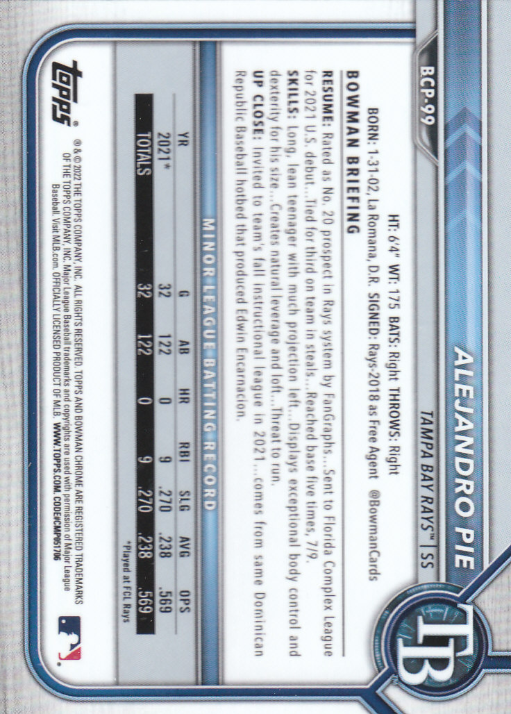 2022 Bowman Chrome Baseball "Prospects" Insert Cards #BCP1 to #BCP150 - Picture 183 of 277
