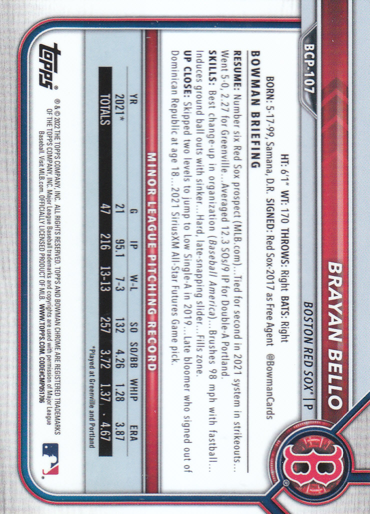 2022 Bowman Chrome Baseball "Prospects" Insert Cards #BCP1 to #BCP150 - Picture 199 of 277