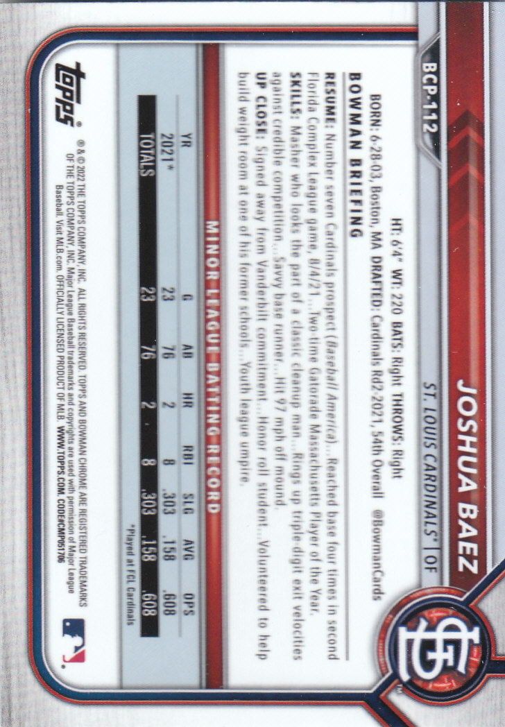 2022 Bowman Chrome Baseball "Prospects" Insert Cards #BCP1 to #BCP150 - Picture 207 of 277