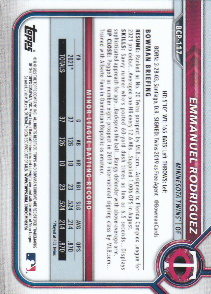 2022 Bowman Chrome Baseball "Prospects" Insert Cards #BCP1 to #BCP150 - Picture 217 of 277