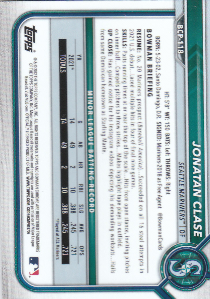 2022 Bowman Chrome Baseball "Prospects" Insert Cards #BCP1 to #BCP150 - Picture 219 of 277
