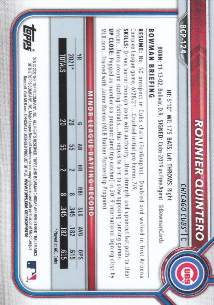 2022 Bowman Chrome Baseball "Prospects" Insert Cards #BCP1 to #BCP150 - Picture 229 of 277