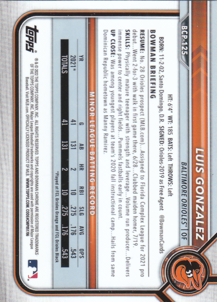 2022 Bowman Chrome Baseball "Prospects" Insert Cards #BCP1 to #BCP150 - Picture 231 of 277