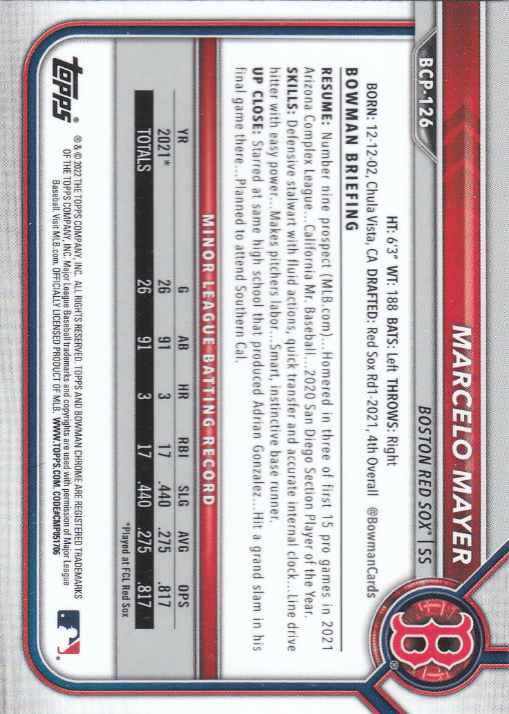 2022 Bowman Chrome Baseball "Prospects" Insert Cards #BCP1 to #BCP150 - Picture 233 of 277