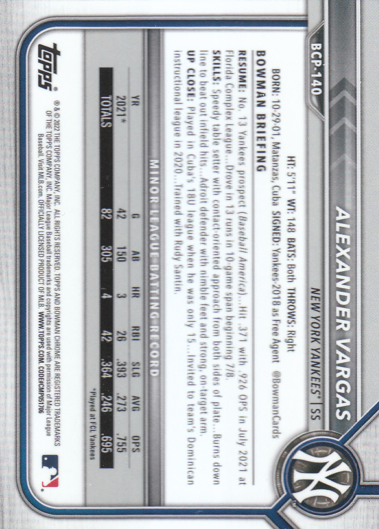 2022 Bowman Chrome Baseball "Prospects" Insert Cards #BCP1 to #BCP150 - Picture 259 of 277