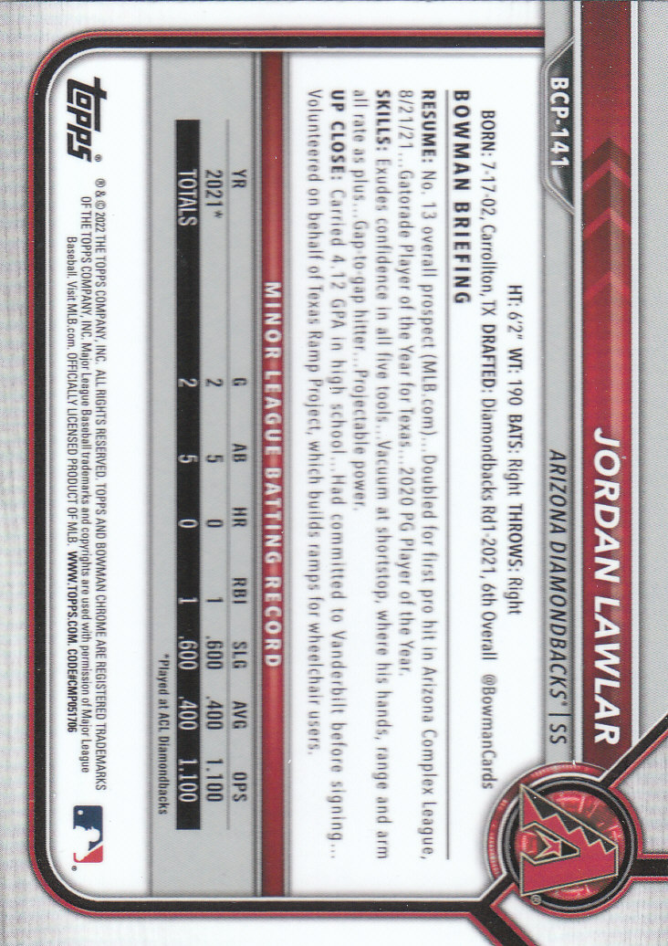 2022 Bowman Chrome Baseball "Prospects" Insert Cards #BCP1 to #BCP150 - Picture 261 of 277