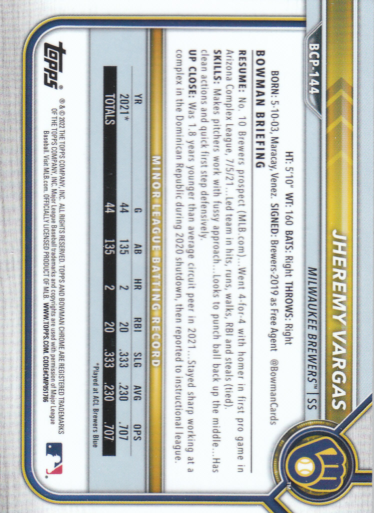 2022 Bowman Chrome Baseball "Prospects" Insert Cards #BCP1 to #BCP150 - Picture 267 of 277