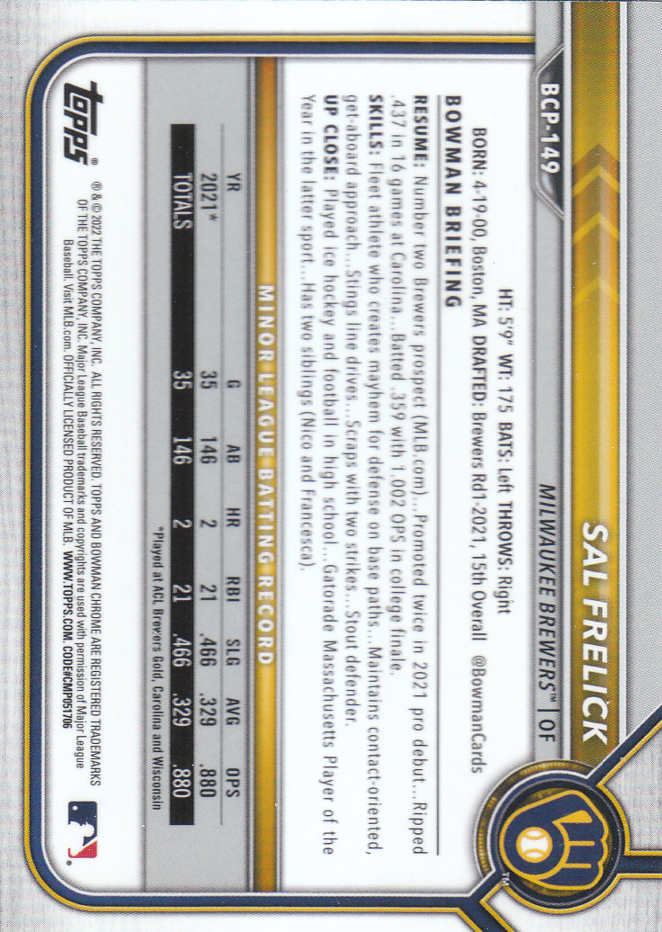 2022 Bowman Chrome Baseball "Prospects" Insert Cards #BCP1 to #BCP150 - Picture 275 of 277