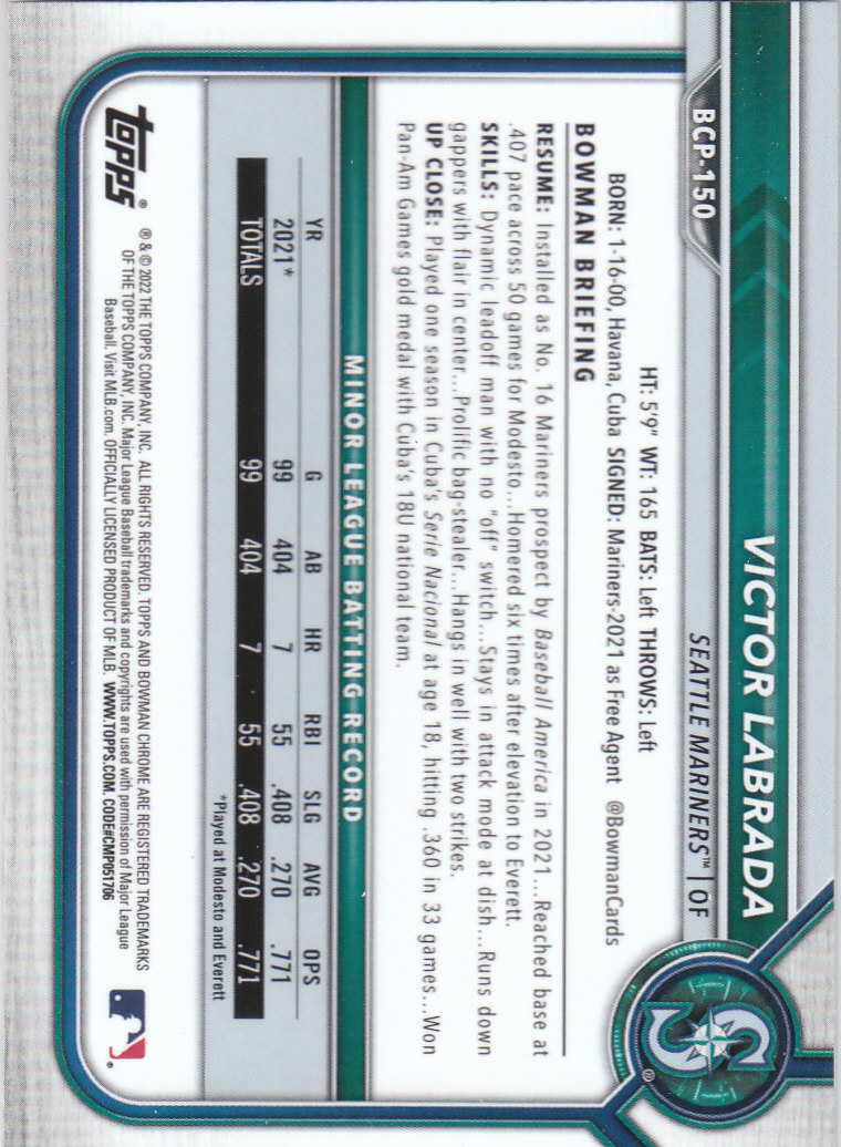 2022 Bowman Chrome Baseball "Prospects" Insert Cards #BCP1 to #BCP150 - Picture 277 of 277