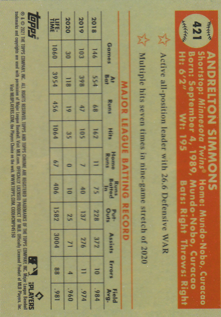 2021 Topps Chrome Platinum Anniversary Baseball "Main Set" Cards #251 to #500 - Picture 283 of 391