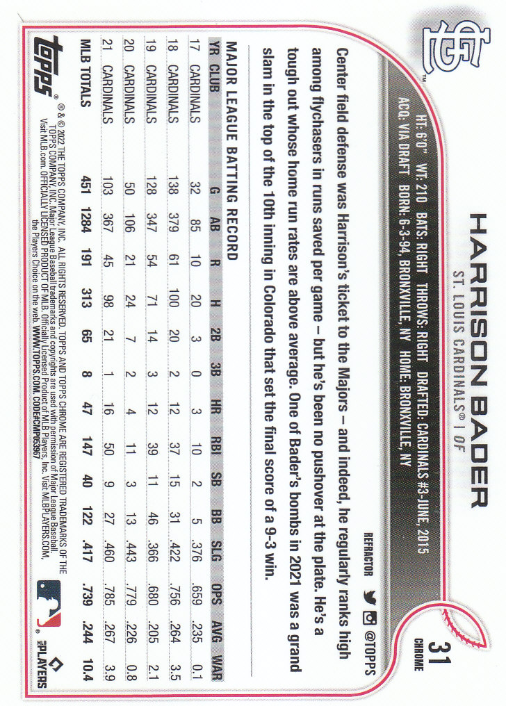 2022 Topps Chrome Baseball "Refractors" Parallel Cards - Picture 17 of 159