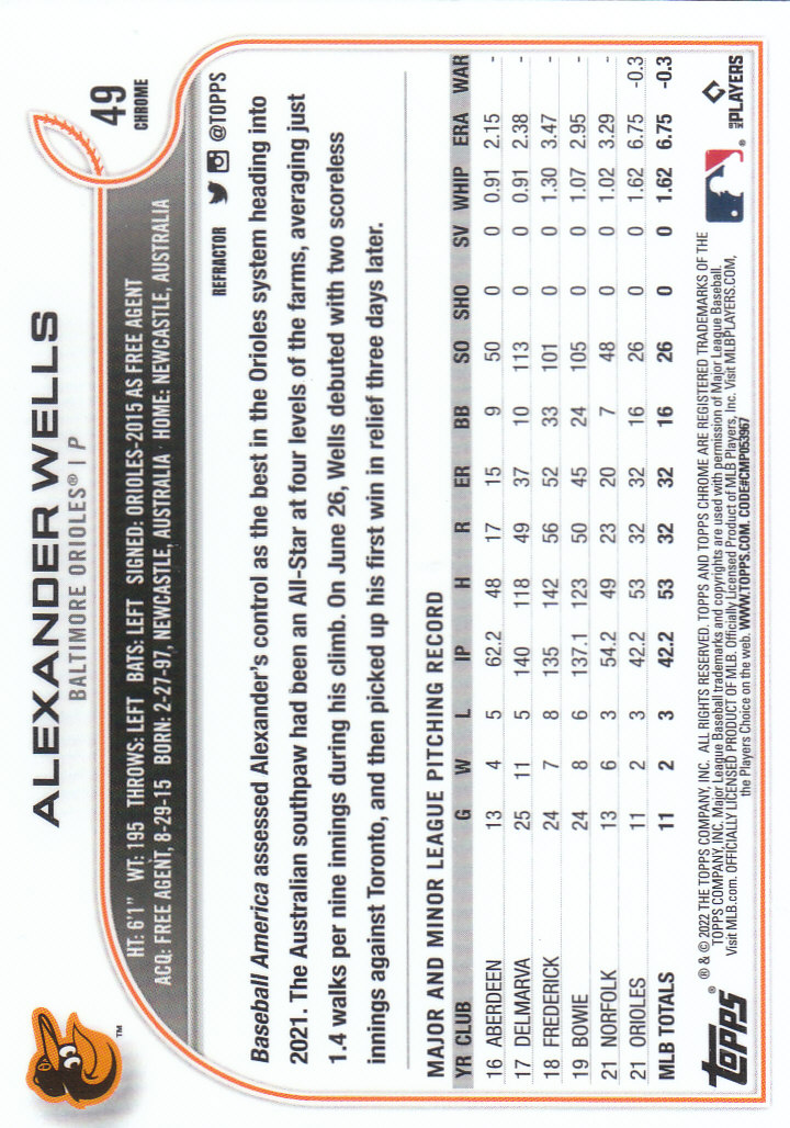 2022 Topps Chrome Baseball "Refractors" Parallel Cards - Picture 33 of 159