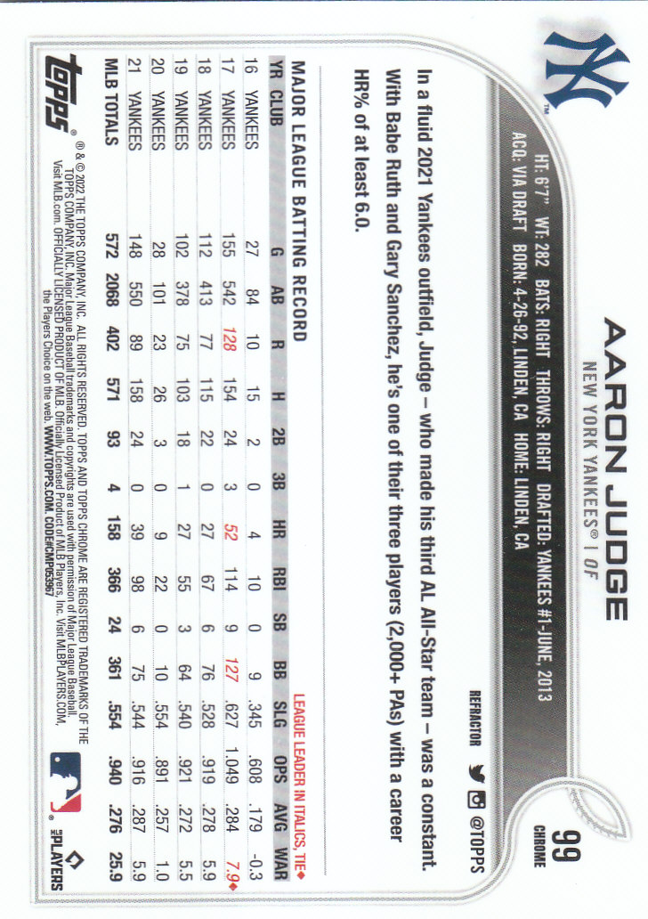2022 Topps Chrome Baseball "Refractors" Parallel Cards - Picture 71 of 159
