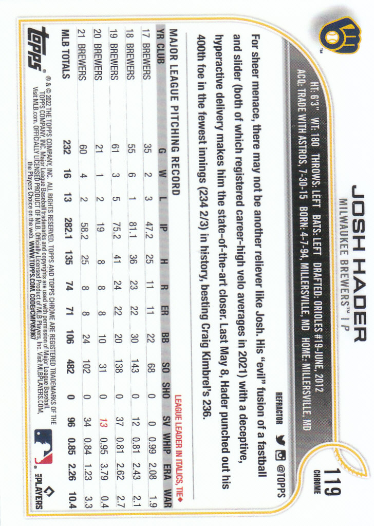 2022 Topps Chrome Baseball "Refractors" Parallel Cards - Picture 87 of 159