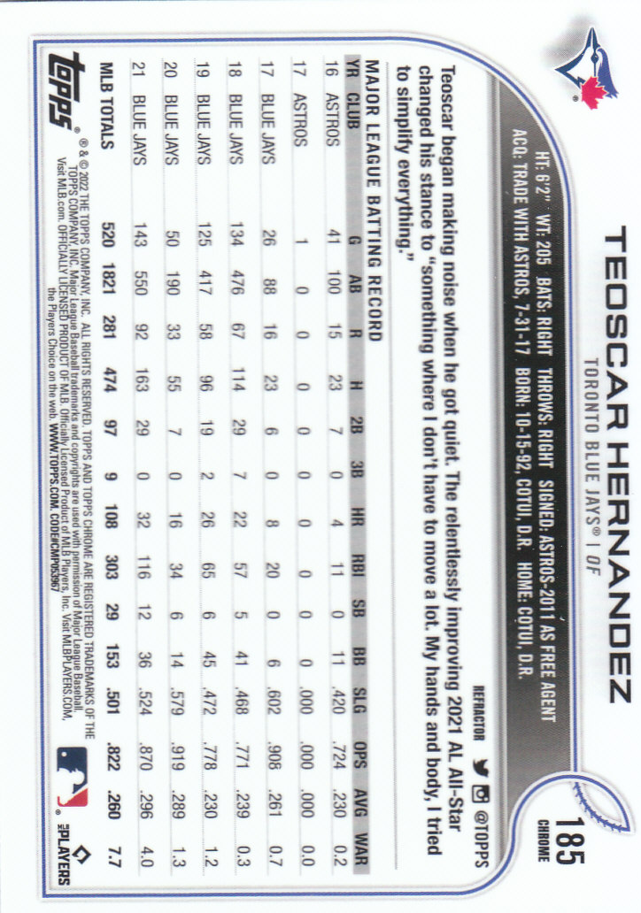 2022 Topps Chrome Baseball "Refractors" Parallel Cards - Picture 135 of 159